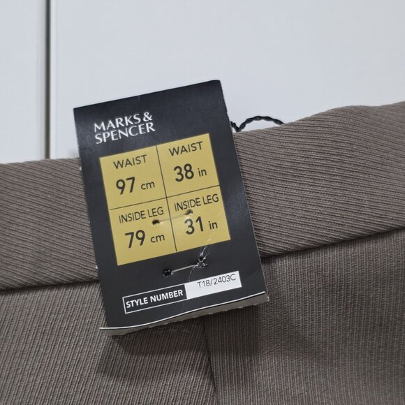 Marks Spencer Pants Mens 38 x 31 Beige Zip Wool Blend Pockets Classic Trousers - Picture 14 of 16